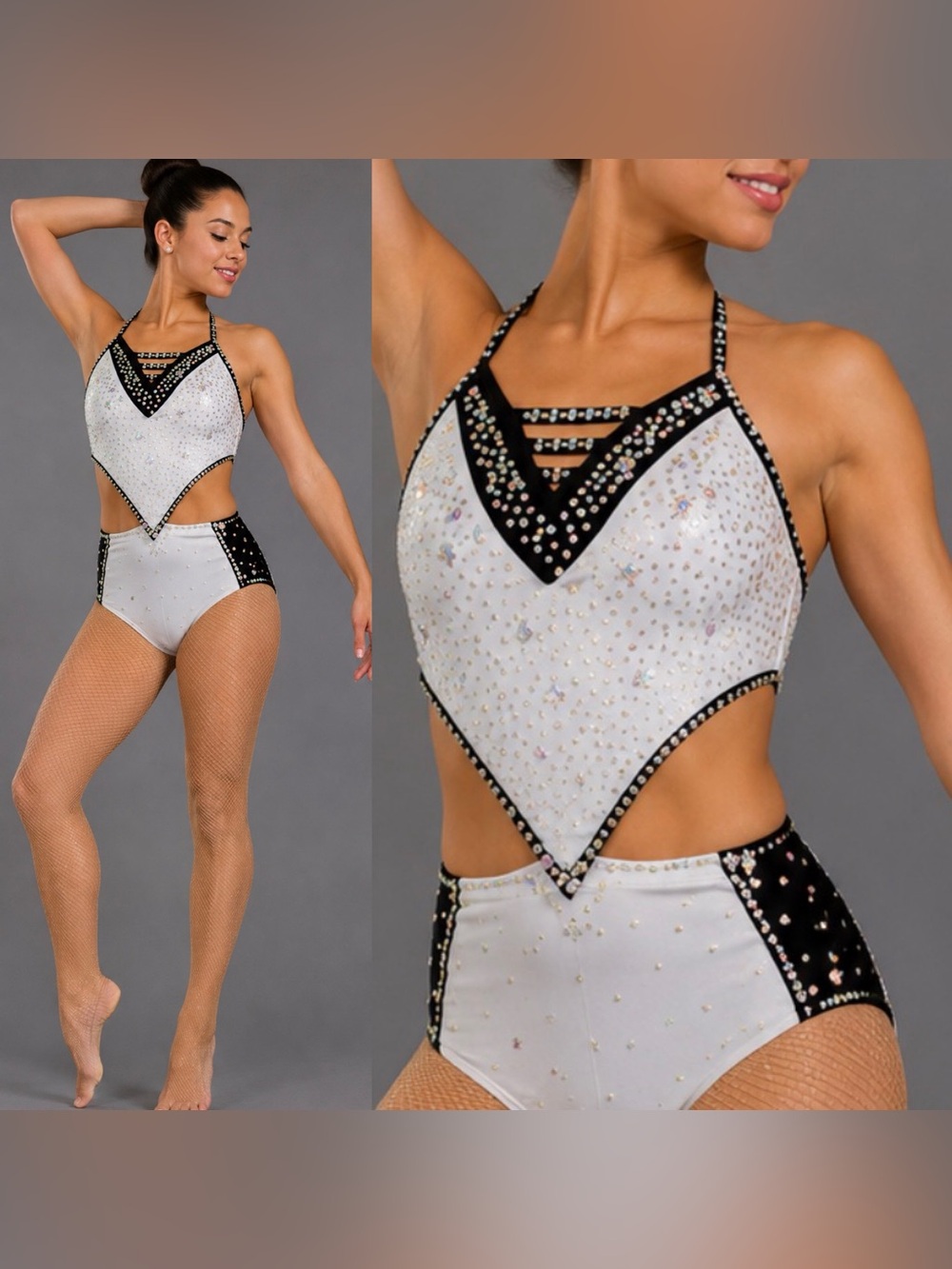 Glamour solo dance costume white black illusion tap jazz contemporary SA adult